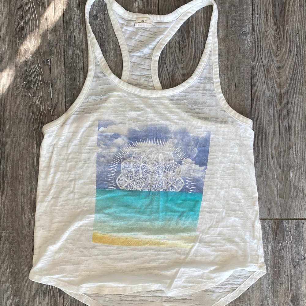 O'Neill White Tank Top with Beach Graphic